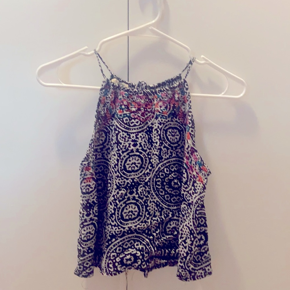 Black & white patterned tank with colorful border